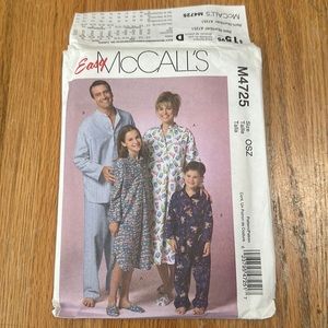 Uncut sewing pattern McCalls M4725 kids and adults sleepwear, nightshirt
